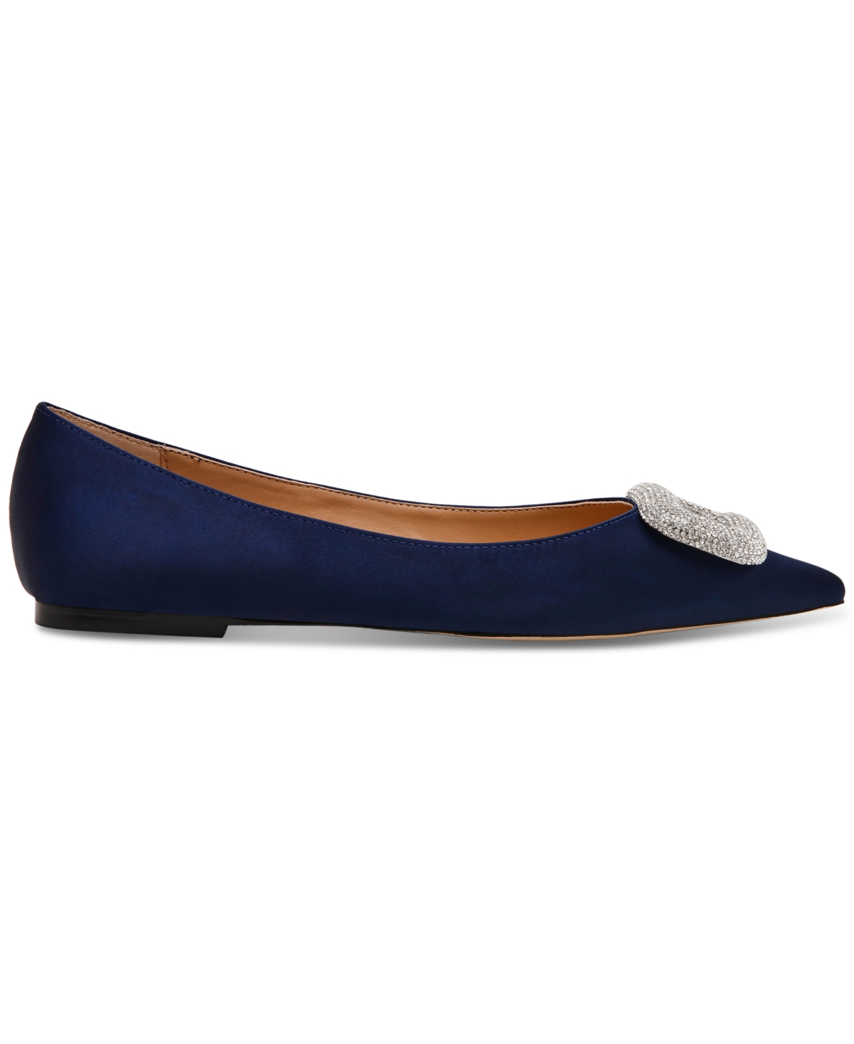 Steve Madden Tink Pointed Toe Flat In Navy Satin