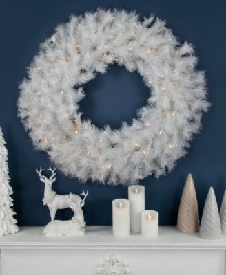 Pre-Lit Alaskan Pine Artificial Christmas Wreath 36 - Inch Warm White LED Lights