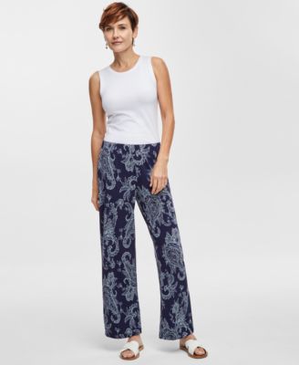 JM Collection - Petite Paisley-Print Pull-On Pants
