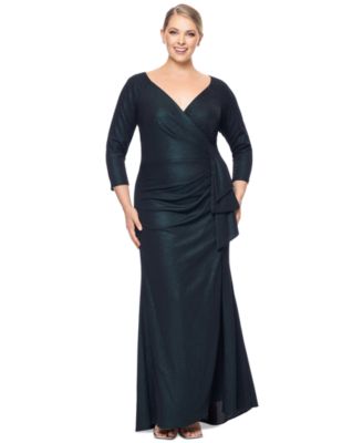XSCAPE - Plus Size Metallic-Threaded Gathered-Waist Dress