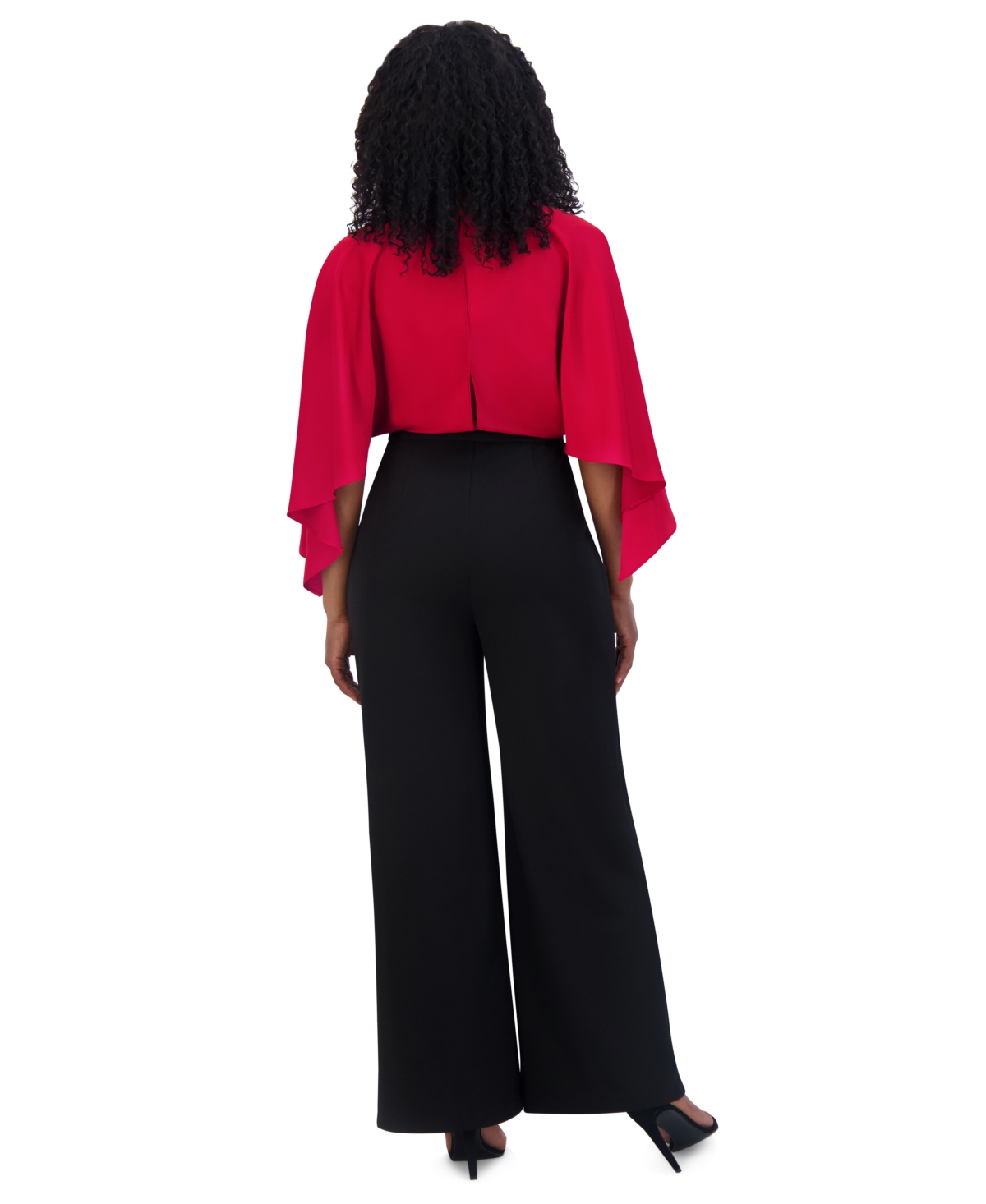 Jessica Howard Women's Satin Cape-Sleeve Jumpsuit -Red