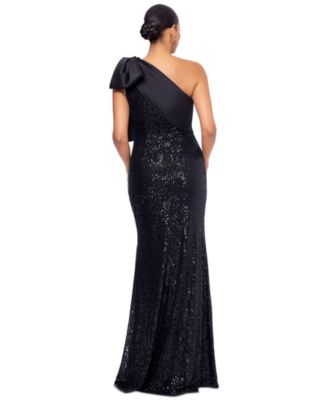 Women's Asymmetric Sequin Bow Sleeveless Gown