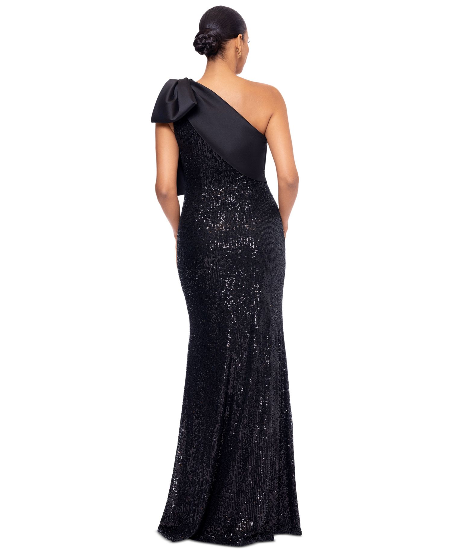 Women's Asymmetric Sequin Bow Sleeveless Gown