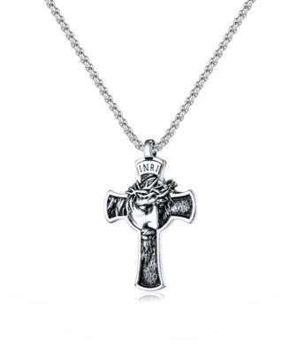 Silver Jesus Cross Stainless Steel Pendant Necklace