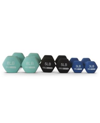 3, 5, and 8 Pound Dumbbell Hand Weight Set with Storage Rack, Multi