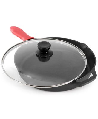 12 Inch Pre-Seasoned Cast Iron Skillet with Tempered Glass Lid