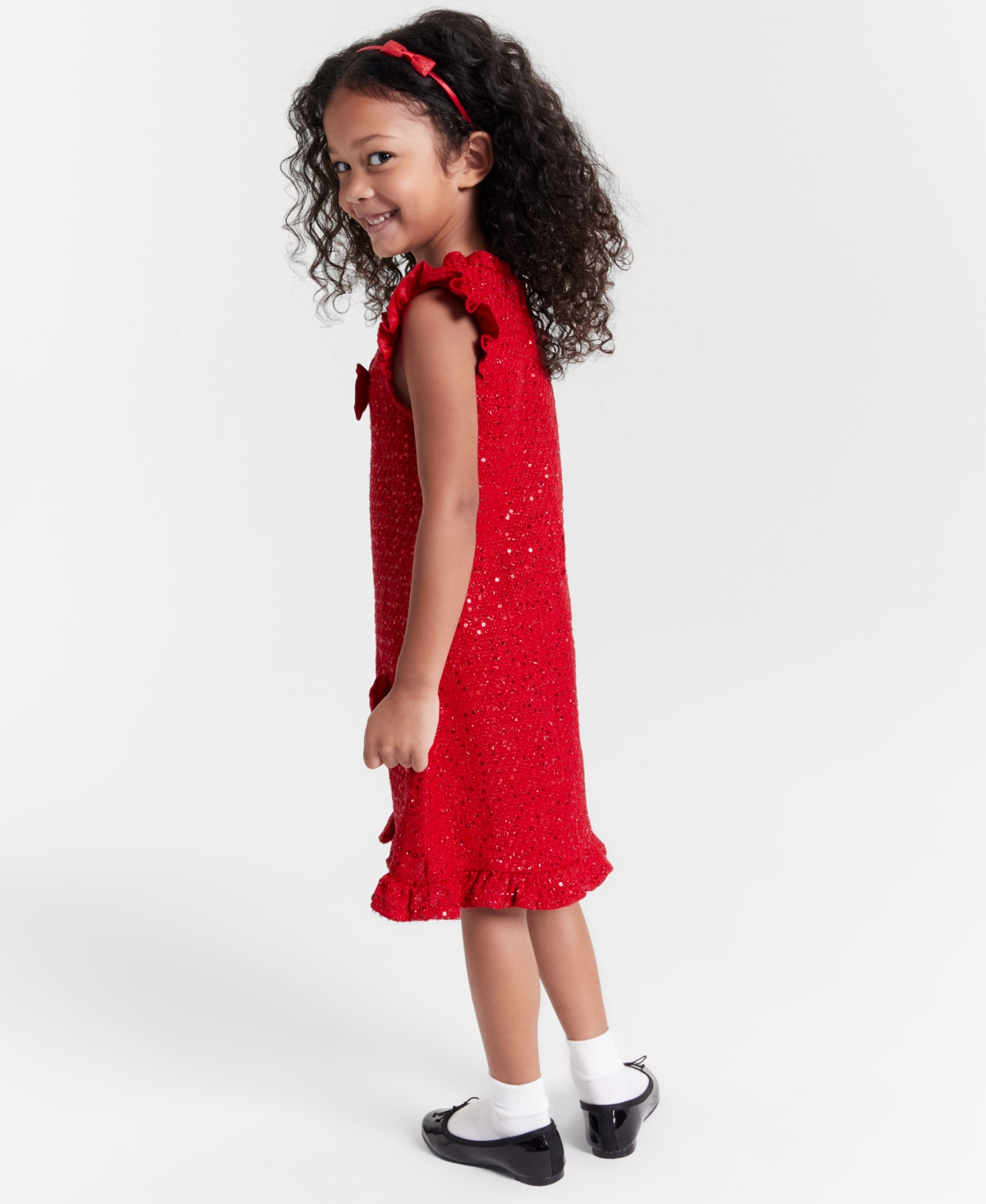 Rare Editions Little Girls Sequin Tweed Dress Social Dress with Headband, 2 Piece