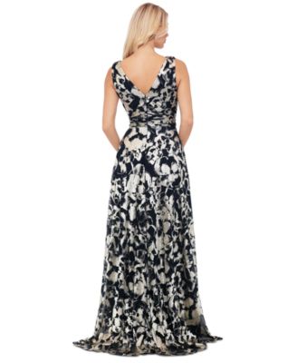 Petite Metallic Floral-Print Evening Gown