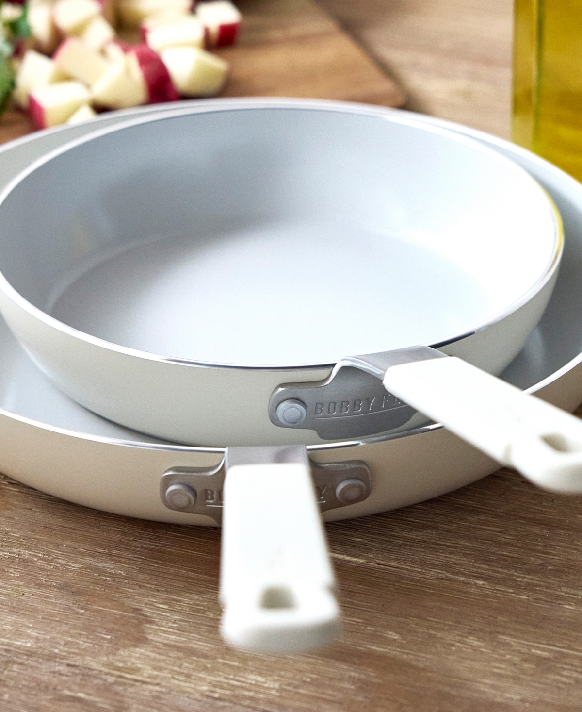 Greenpan X Bobby Flay Nonstick Stainless Steel 8" And 10" Frypan Set In Cream