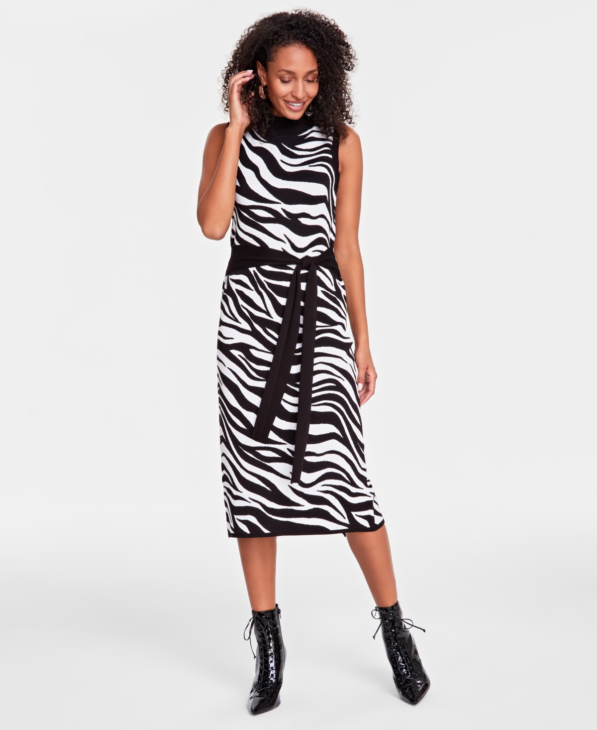Inc International Concepts Women s Zebra Jacquard Sweater Dress Created For Macy s In Blk white ModeSens