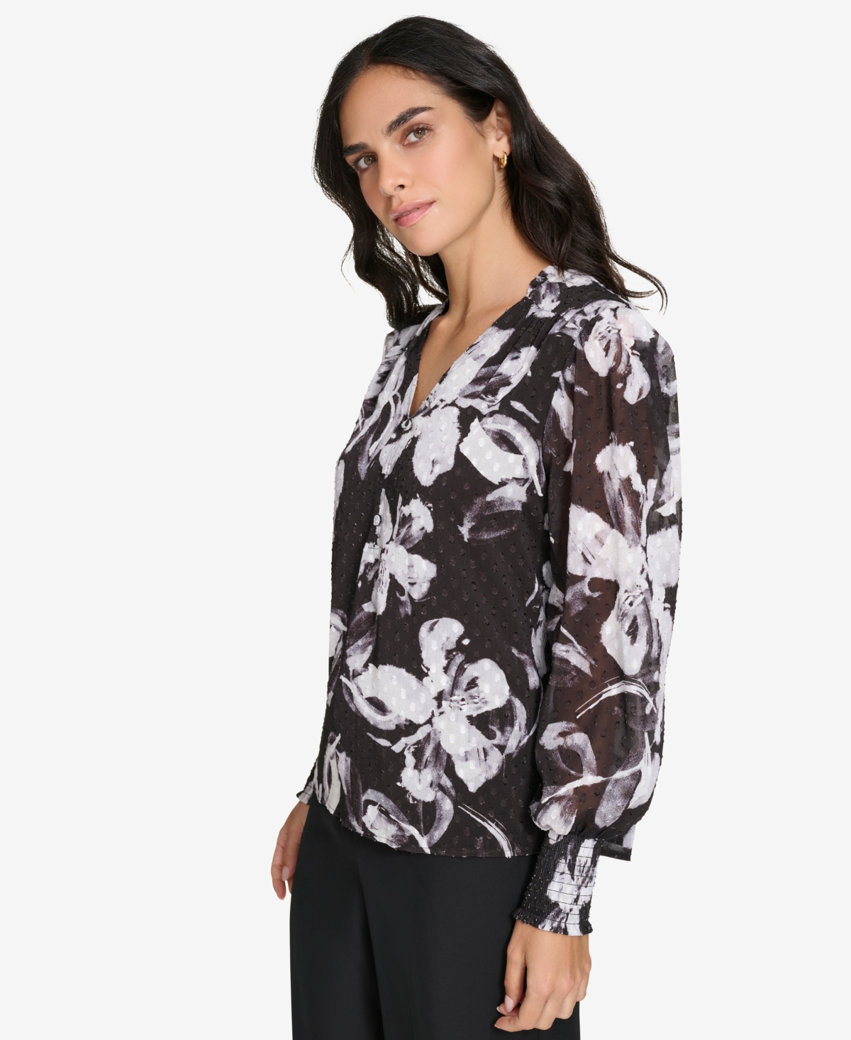 Calvin Klein Women's Printed V-Neck Long-Sleeve Top
