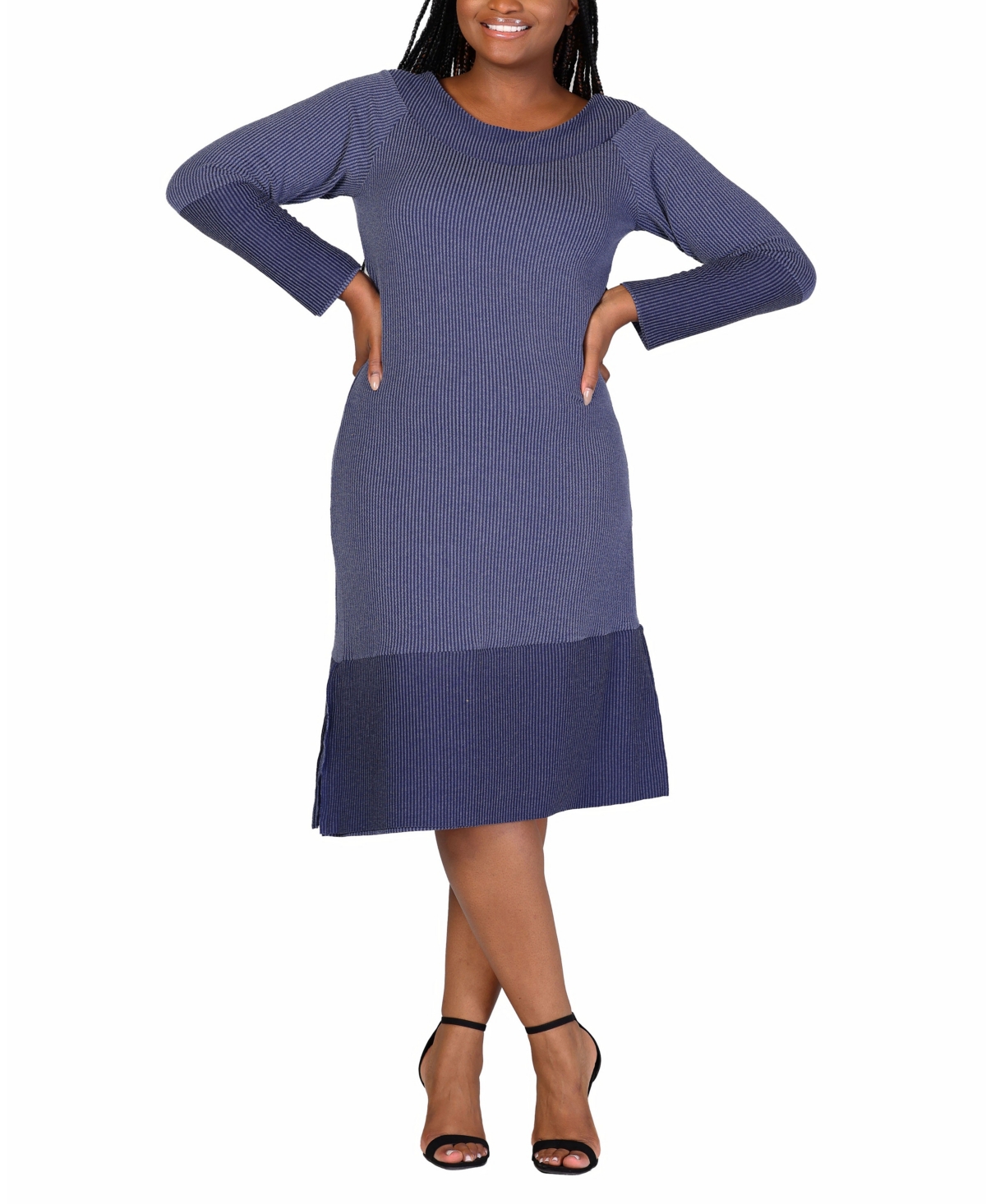 24seven Comfort Apparel Plus Size Rib Knit Long Sleeve Sweater Dress