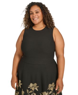 Calvin Klein Plus Size Embroidered-Skirt Fit & Flare Dress - Macy's