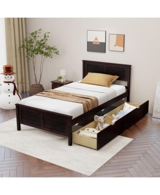 Twin Size Wooden Bed Frame with 2 Storage Drawers & Under-bed Storage Espresso