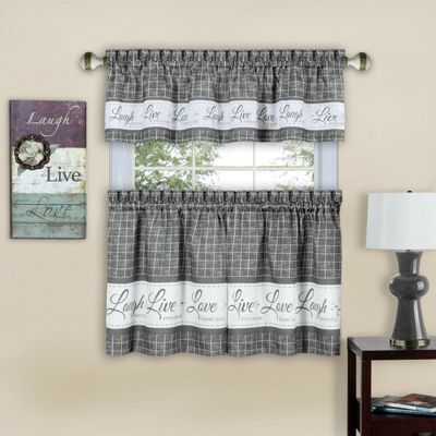 Country Farmhouse Plaid Live laugh love 3 Piece Kitchen Curtain Set
