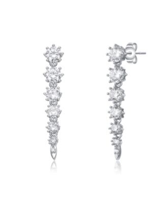 Sterling Silver Cubic Zirconia Linear Fringe Icicle Earrings in White Gold Plated or 14k Gold Plated