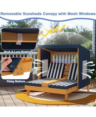 Kids Double Chaise Lounge Patio Lounge Chair with Cup Holders & Awning