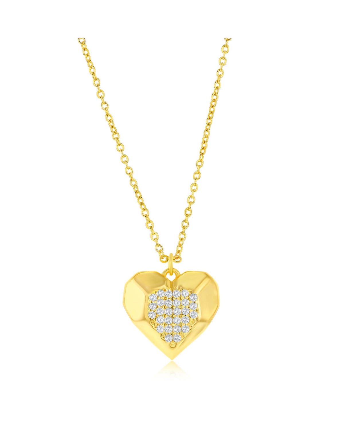 Sterling Silver Center Pave Cz Heart Necklace - Gold