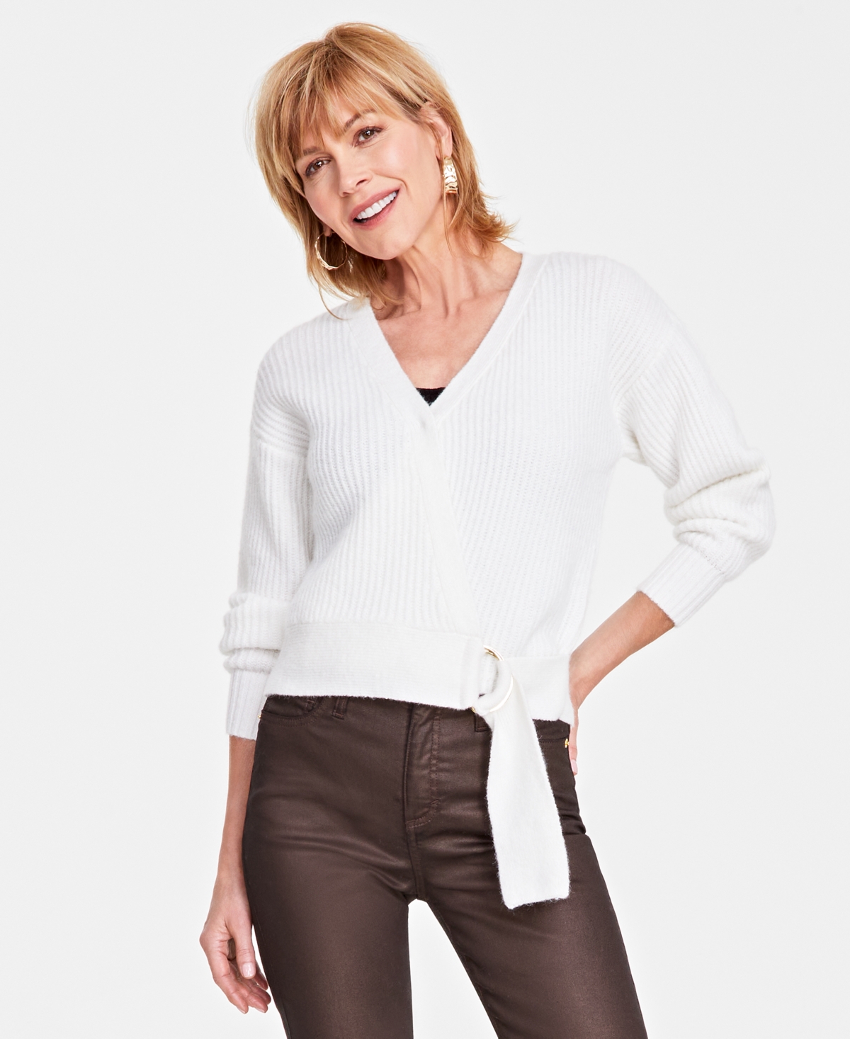 INC INTERNATIONAL CONCEPTS WOMEN'S BUCKLE-FRONT SWEATER, CREATED FOR MACY'S 