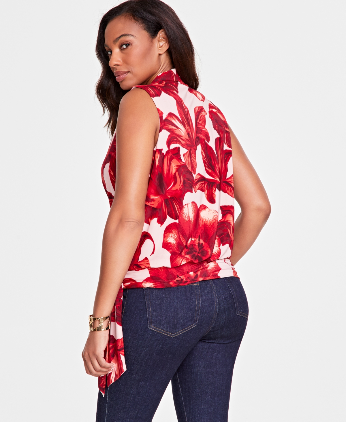 I.n.c. International Concepts Women's Floral-Print Side-Tie Blouse, Created for Macy's