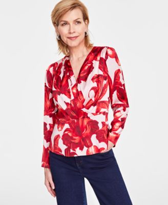 I.N.C. International Concepts - Women's Printed Surplice-Neck Top