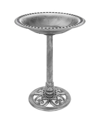 Outdoor Rustic Pedestal Bird Bath Accent for Garden, Yard w/ Fleur-de-Lis Accents