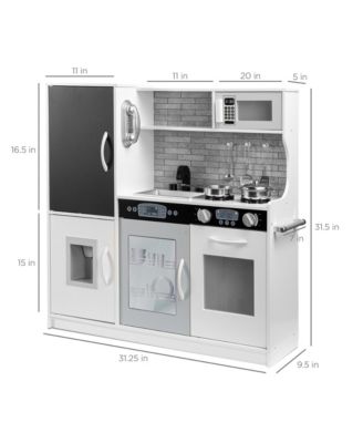 Pretend Play Kitchen Wooden Toy Set for Kids w/ Telephone, Utensils, Oven, Microwave