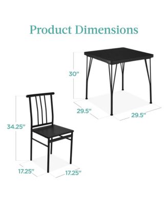 3-Piece Indoor Metal Wood Square Dining Table, Furniture Set w/ 2 Chairs