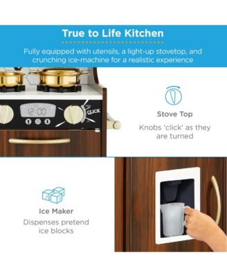 Pretend Play Kitchen Wooden Toy Set for Kids w/ Telephone, Utensils, Oven, Microwave