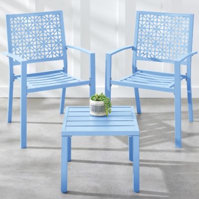 3-Piece Stackable Patio Bistro Set, Outdoor Chat Furniture w/ 2 Chairs, Table
