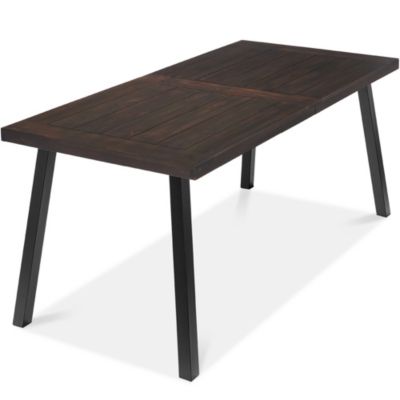 6-Person Indoor Outdoor Patio Rustic Acacia Wood Picnic Dining Table with Metal Legs