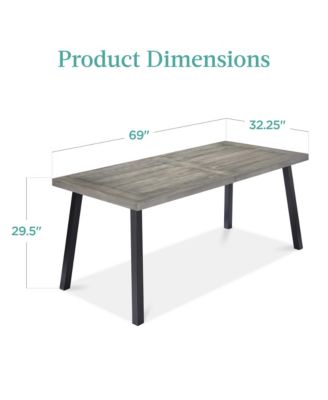 6-Person Indoor Outdoor Patio Rustic Acacia Wood Picnic Dining Table with Metal Legs
