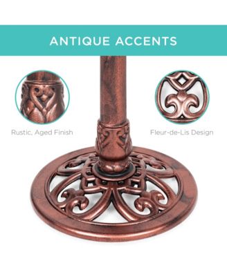 Outdoor Rustic Pedestal Bird Bath with Fleur-de-Lis Accents for Garden or Yard