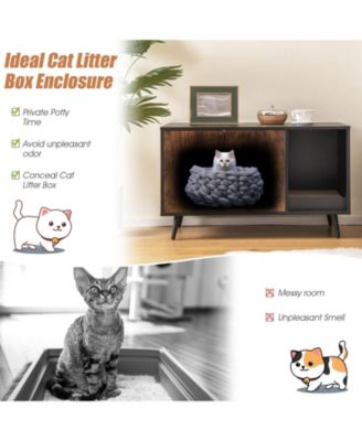 Cat Litter Box Enclosure with Double Door Cabinet