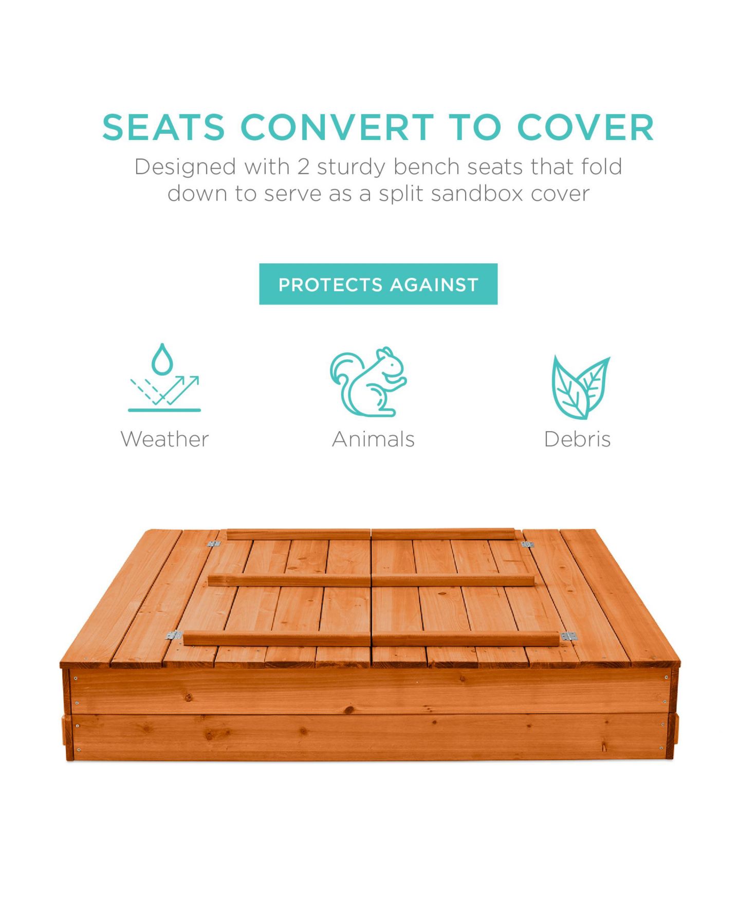 Детская игрушка Best Choice Products 47" x 47" Cedar Sandbox with 2 Foldable Bench Seats, Seats Up to 4, Ages 3-10, цвет: Коричневый — фото 3