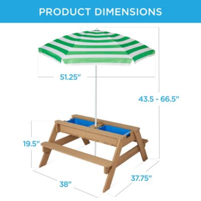 Kids 3-in-1 Outdoor Convertible Activity Sand & Water Picnic Table w/ Umbrella