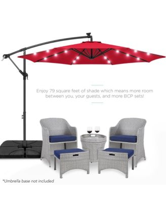 10ft Solar LED Offset Hanging Outdoor Market Patio Umbrella with Adjustable Tilt