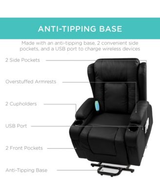  Standard Size  Faux Leather  Power Lift, Massage, Heat, USB Port, Cupholders  Recliner Chair