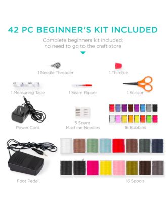 6V Portable Sewing Machine, 42-Piece Beginners Kit w/ 12 Stitch Patterns