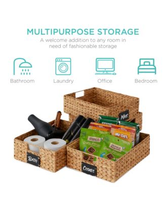 Set of 4 16x12-Inch Woven Water Hyacinth Pantry Baskets with Chalkboard Label and Chalk Marker