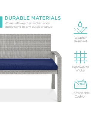 2-Person Outdoor Wicker Bench Garden Patio Porch Furniture w/ 700lb Capacity, Cushion