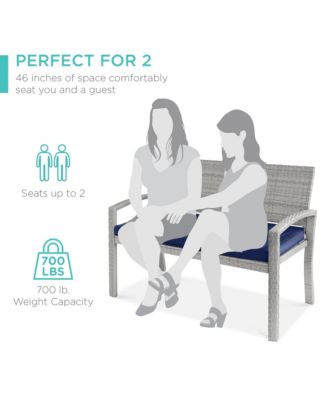 2-Person Outdoor Wicker Bench Garden Patio Porch Furniture w/ 700lb Capacity, Cushion