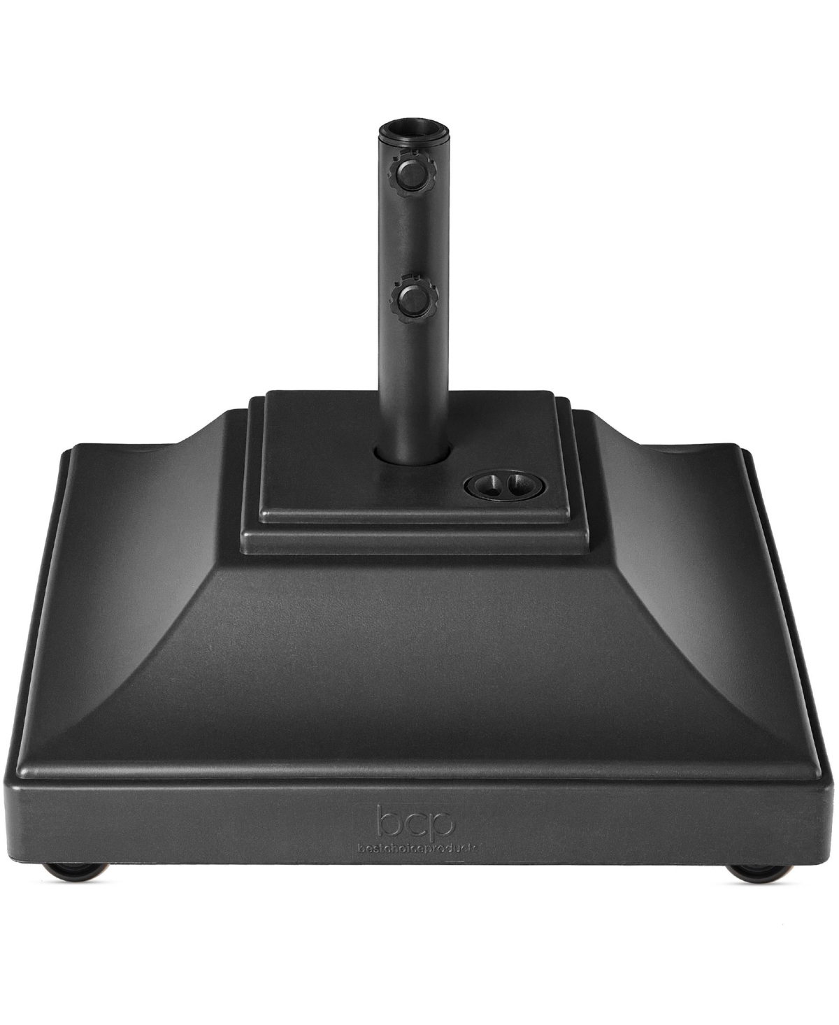 Mobile Umbrella Base, Fillable Heavy-Duty Market Stand w/4 Wheels, 2 Locks, 120lb Capacity - Brown