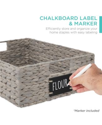 Set of 4 16x12in Woven Water Hyacinth Pantry Baskets w/ Chalkboard Label, Chalk Marker