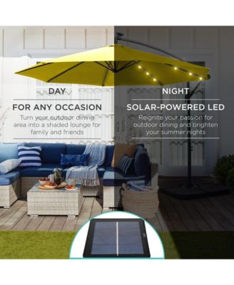 10ft Solar LED Offset Hanging Outdoor Market Patio Umbrella w/ Adjustable Tilt