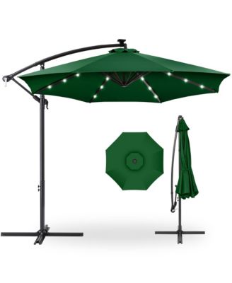 10ft Solar LED Offset Hanging Outdoor Market Patio Umbrella with Adjustable Tilt