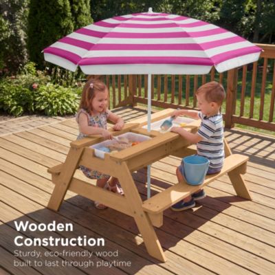 Kids 3-in-1 Outdoor Convertible Activity Sand and Water Picnic Table w/ Umbrella