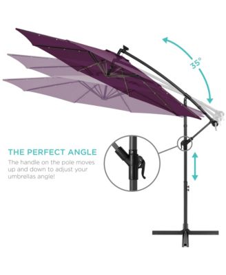 10ft Solar LED Offset Hanging Outdoor Market Patio Umbrella with Adjustable Tilt