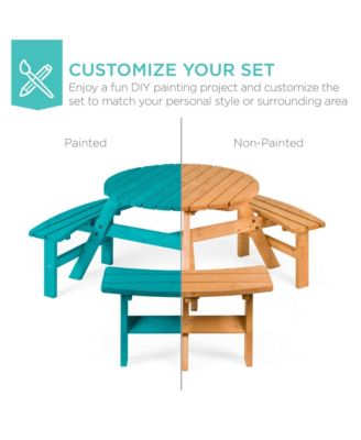 6-Person Circular Outdoor Wooden Picnic Table w/ 3 Built-In Benches, Umbrella Hole