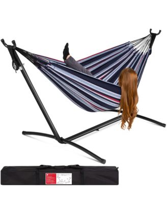 2-Person Brazilian-Style Cotton Double Hammock with Stand Set w/ Carrying Bag